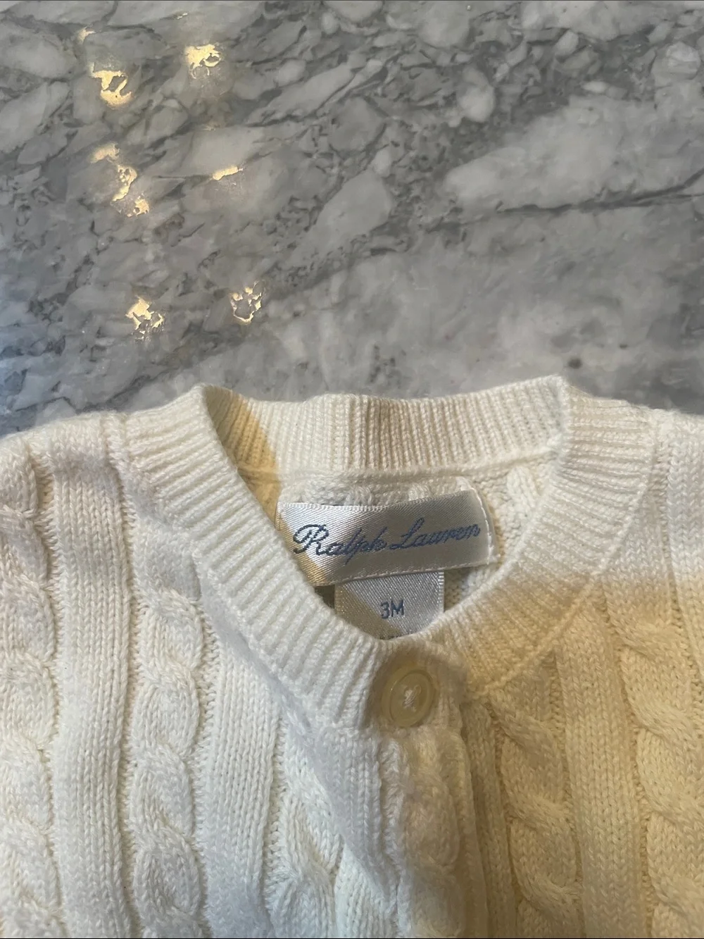 Ralph Lauren Baby Cream Cable-Knit Cardigan with Pink Pony